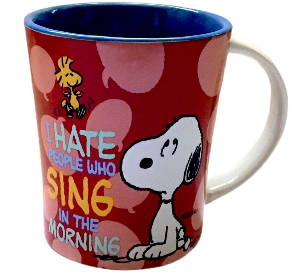 Peanuts Snoopy Coffee Mug Cup "I Hate People who Sing in the Morning" Woodstock